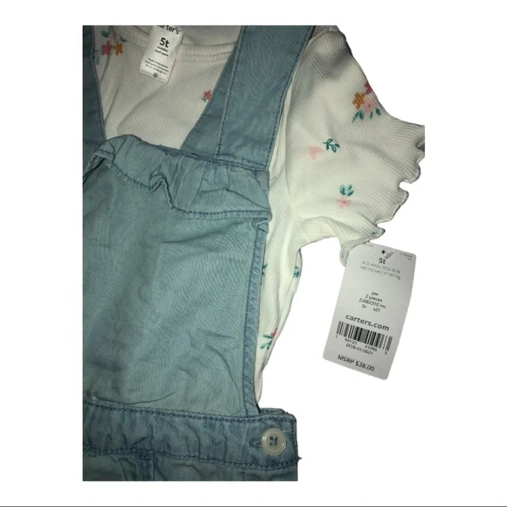 2piece Carter’s‎ white tee and blue chambray jumper size 5T new